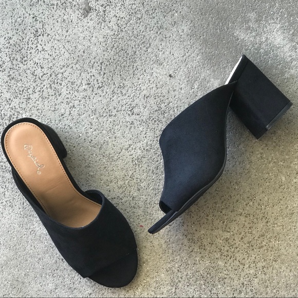 Qupid Shoes Size 10 Blk Heeled Slip On Heeled Mule - Picture 6 of 8